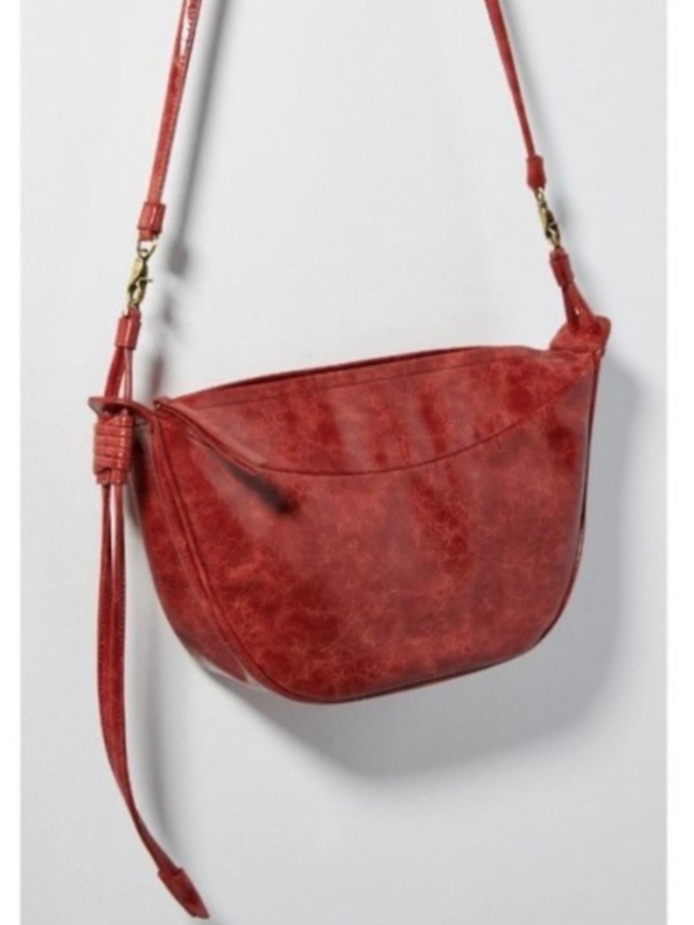 Anthropologie Distressed Red Leather Crossbody Saddle Bag
